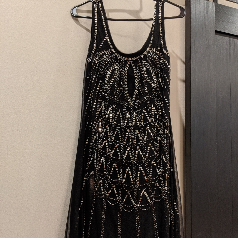 1920s black silver flapper dress